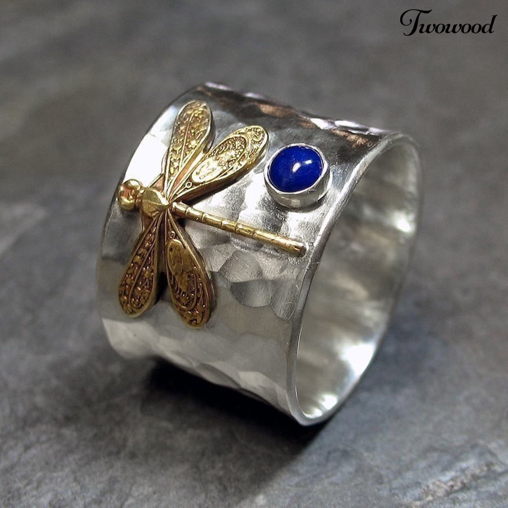 Cincin Wanita Bentuk Capung Aksen Batu Permata Biru Imitasi Gaya Vintage Untuk Pernikahan