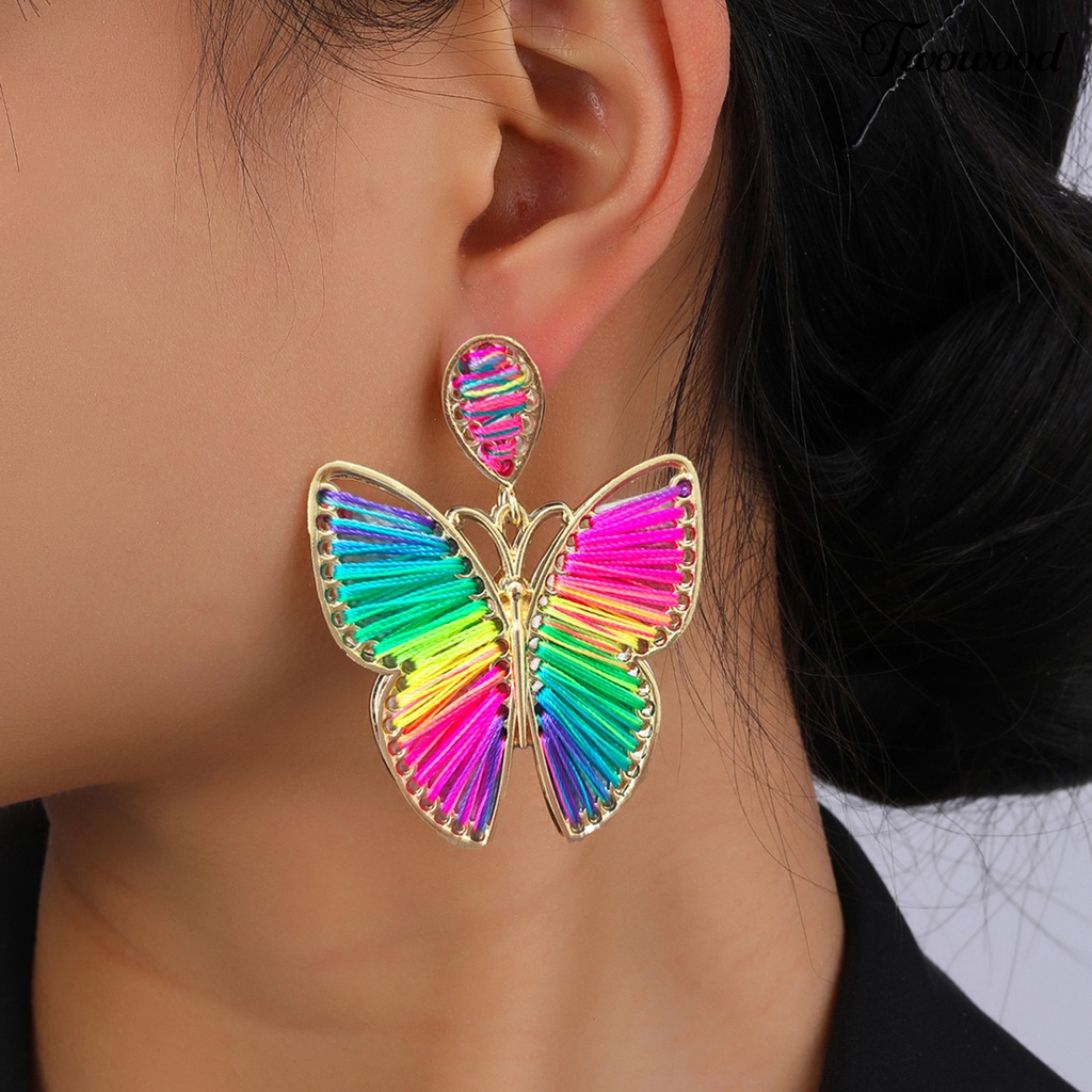 1 Pasang Anting Desain Butterfly Warna-Warni Gaya Boho Untuk Wanita