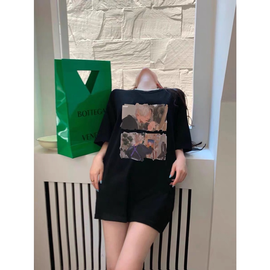 EUNII T-shirt Lengan Pendek Oil Painting Boy Korean Style/Kaos Atasan Wanita/Baju Kaus Oversize Wanita