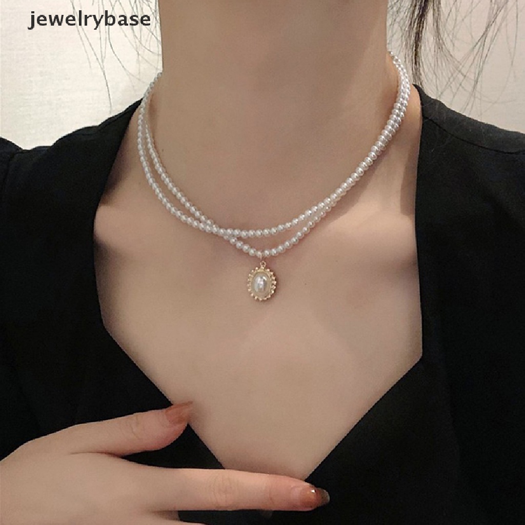 Kalung Choker Liontin Mutiara Double Layer Gaya Elegan Untuk Wanita