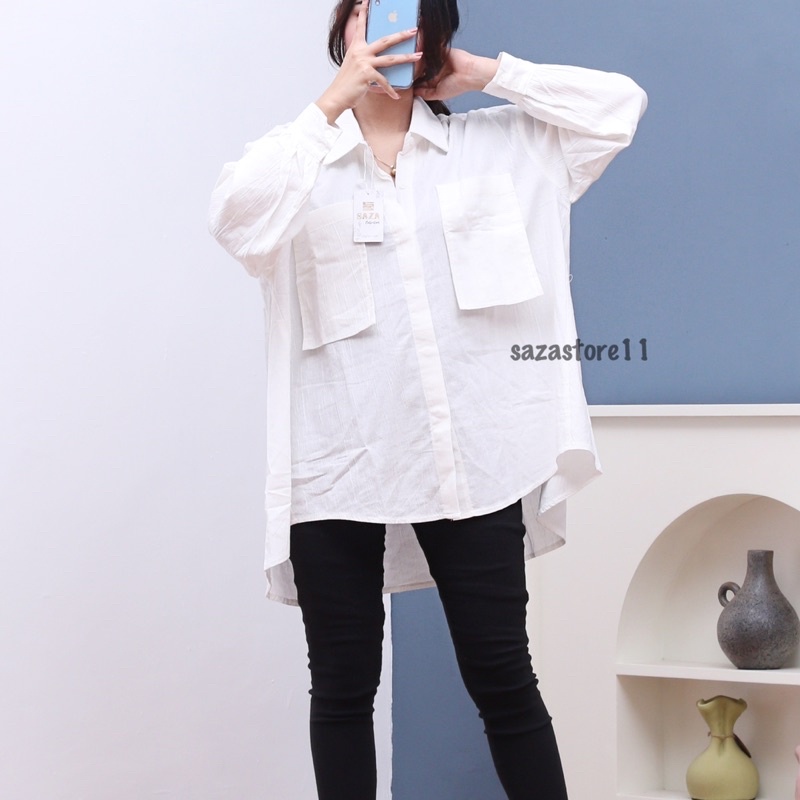 Gea Top - Kemeja Oversize Linen Wanita - Linen Crinkle Shirt - Atasan Wanita Lengan Panjang