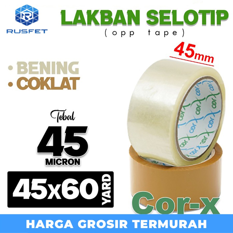 Lakban 45mm x 60yard CorX Plakban isolasi OPP Tape TERMURAH Satuan