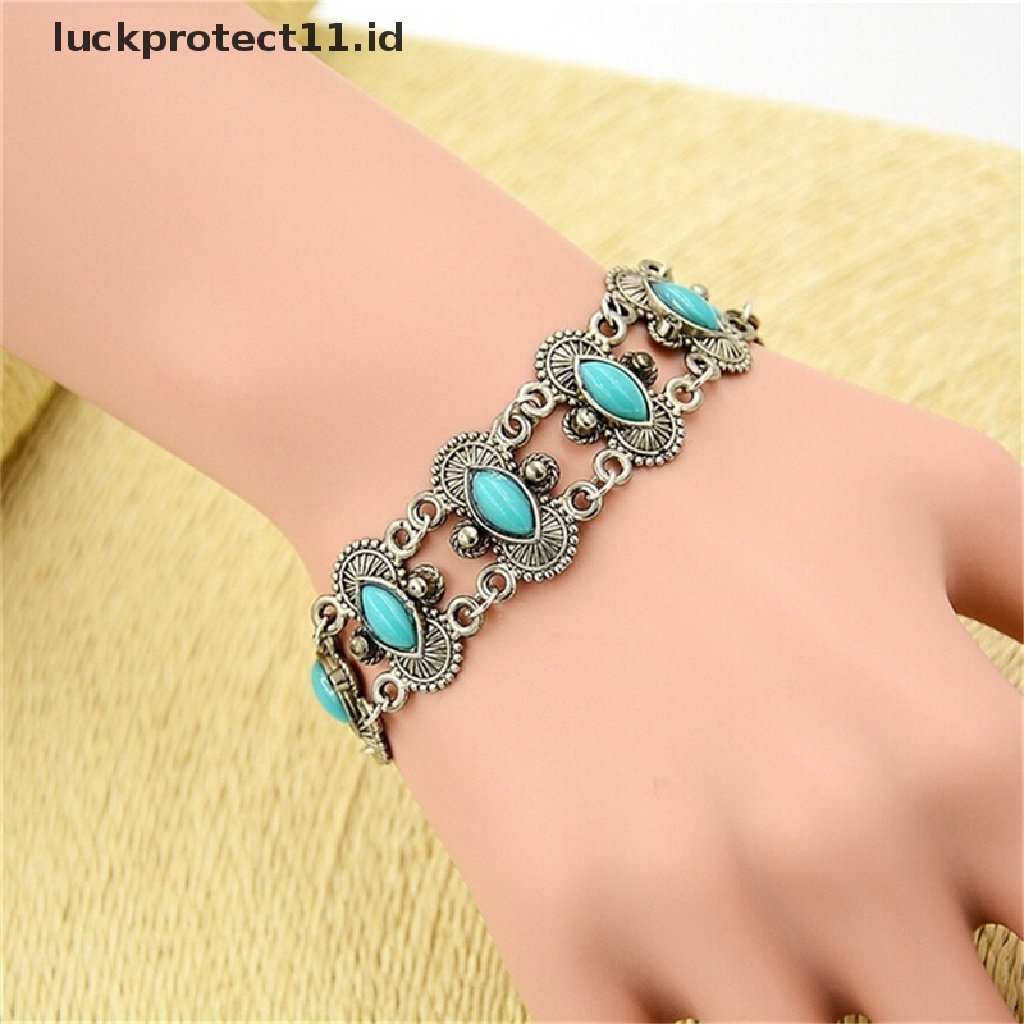 Gelang Bangle Warna Silver Turquoise Gaya Bohemian Untuk Wanita