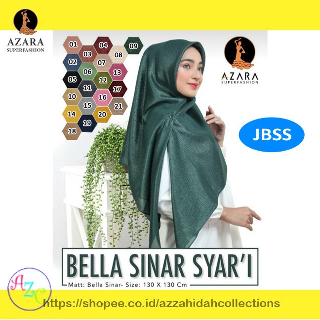 BELLA SINAR SYAR'I Hijab Segi empat Glamour Syari 130x130 Shinar Mewah jilbab segiempat Pesta | JBSS azc-JLB