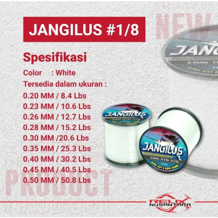 SENAR PANCING Benang RELIX NUSANTARA JANGILUS  NYLON MONOFILAMENT #1/8 WHITE