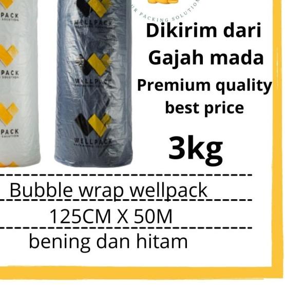 

Plastik bubble wrap roll hitam dan bening wellpack uk 125cm x 50m - bening