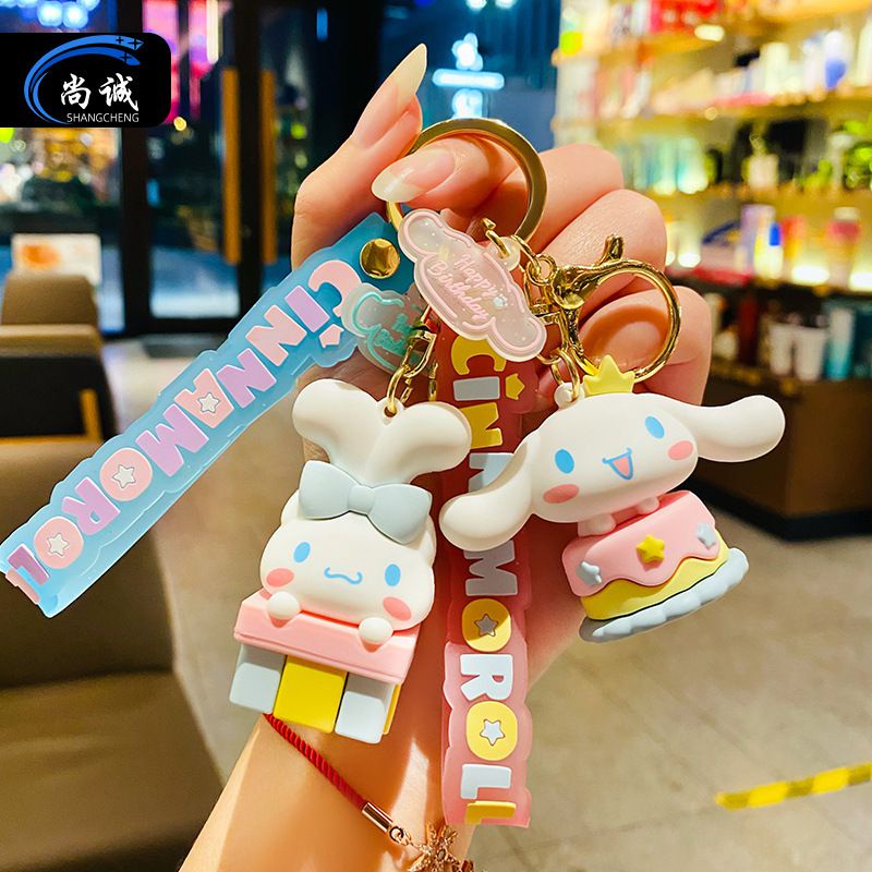 Kawaii Sanrio Cinnamoroll Pendant Wooden Horse Cake Candle Figure Toy Keychain Girl Xmas Gift