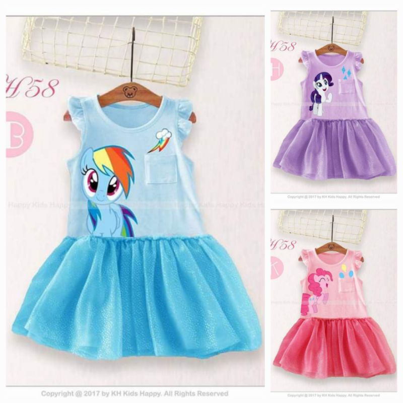 Dress Tutu Little Pony Rarity, Pinky Pie, Rainbow Dash Anak Perempuan Impor ukuran 1-3tahun