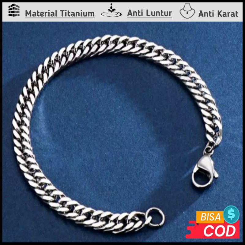 Gelang Pria Titanium Rantai Anti Karat Besi Putih Stainless Steel