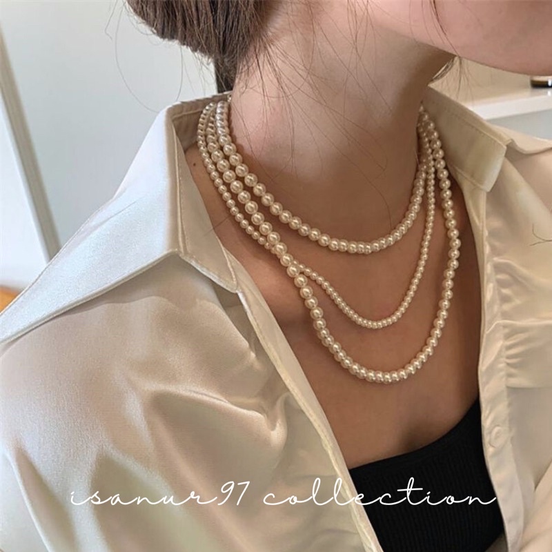 LISA PEARL NECKLACE | Kalung Mutiara 3 Layer Kalung Korean Fashion 3 Tumpuk