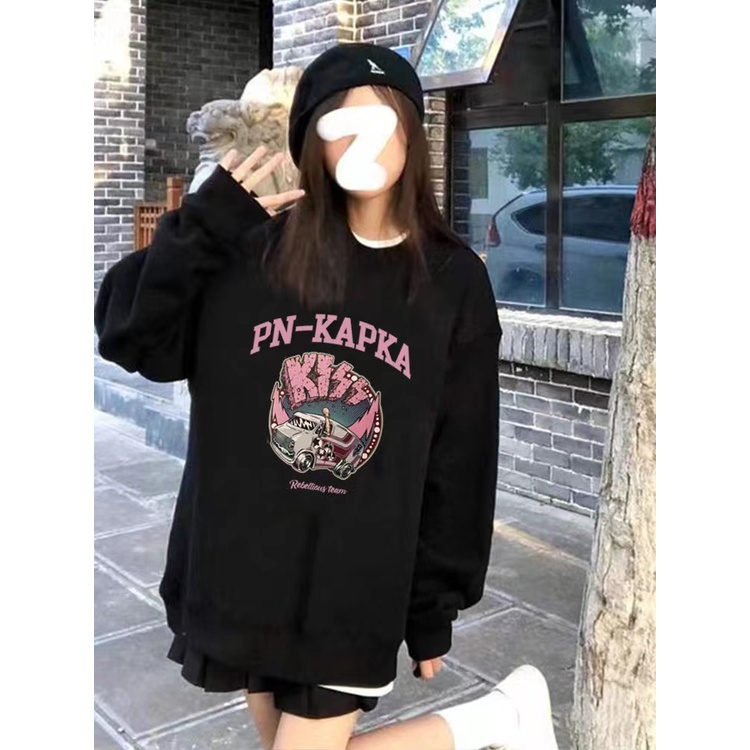 2 warna Korean Style Sweter Wanita AtasanLetters car printing kaos wanita lengan panjang