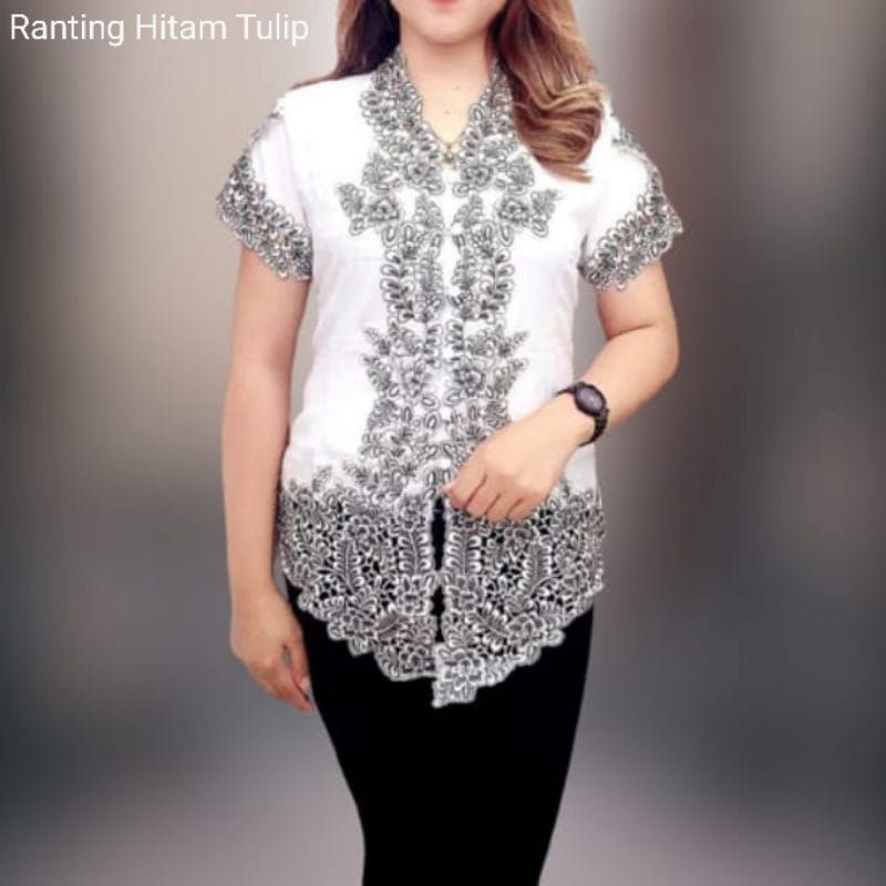 Atasan Kebaya Senada  Bordir Encim Modern Lengan Pendek Model Tulip