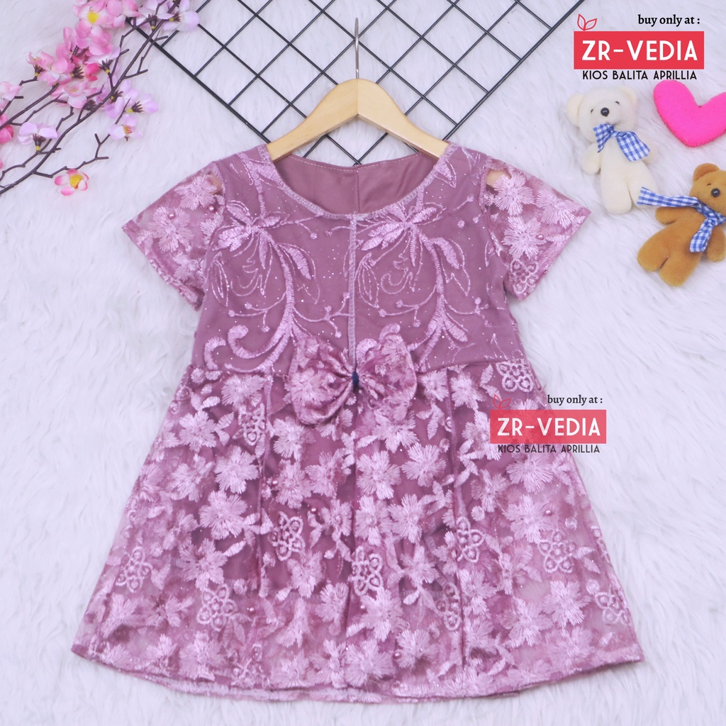 Dress Icha Brukat uk 1-2 Tahun / Gaun Brukat Pesta Baju Import Baby Cewek Dres Brokat Anak Perempuan