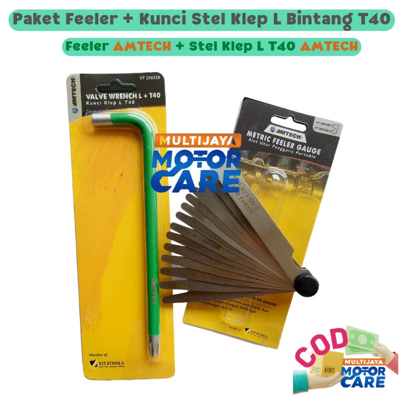 Paket 2 pcs Feeler Gauge 13 Blades + Kunci Setelan Klep T40  Kunci Stel Klep Fuller