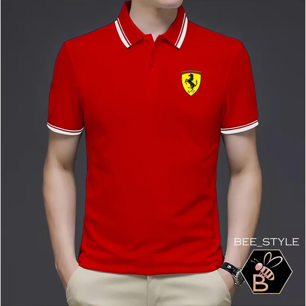 Kaos Kerah Pria Logo Ferrari Kuning / Kaos Polo List II Ferrari Kuning / Kaos Pria Polo Shirt