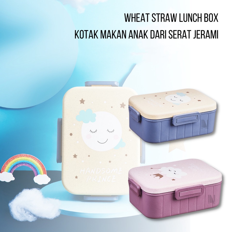 S22 Lunch Box Anak Cute Princess Motif Awan Bulan / Tempat Makan Sekat / Kotak Bekal / Bulat