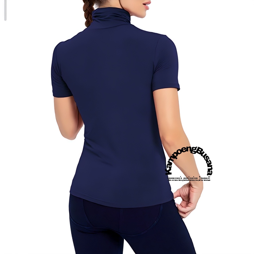 Inner Turtleneck Polos Lengan Pendek Wanita Bahan Spandek Rayon Premium