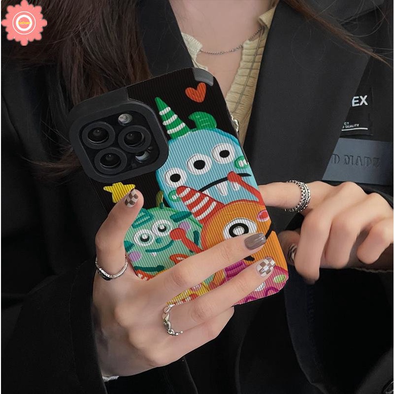 Soft Case Silikon Tekstur Kulit Motif Kartun Monster Kecil Untuk iPhone 7 8 Plus 11 14 13 12 Pro Max XR X XS Max 13 14 Pro Max