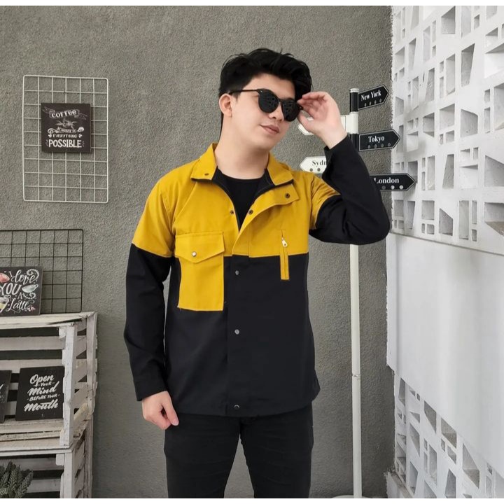 Sweater Berkerah AUSTIN JACKET Pria Oversize Combine Warna Gaya Kasual Simple Fashion ala Korean Terbaru Bahan Cutton FLEECE