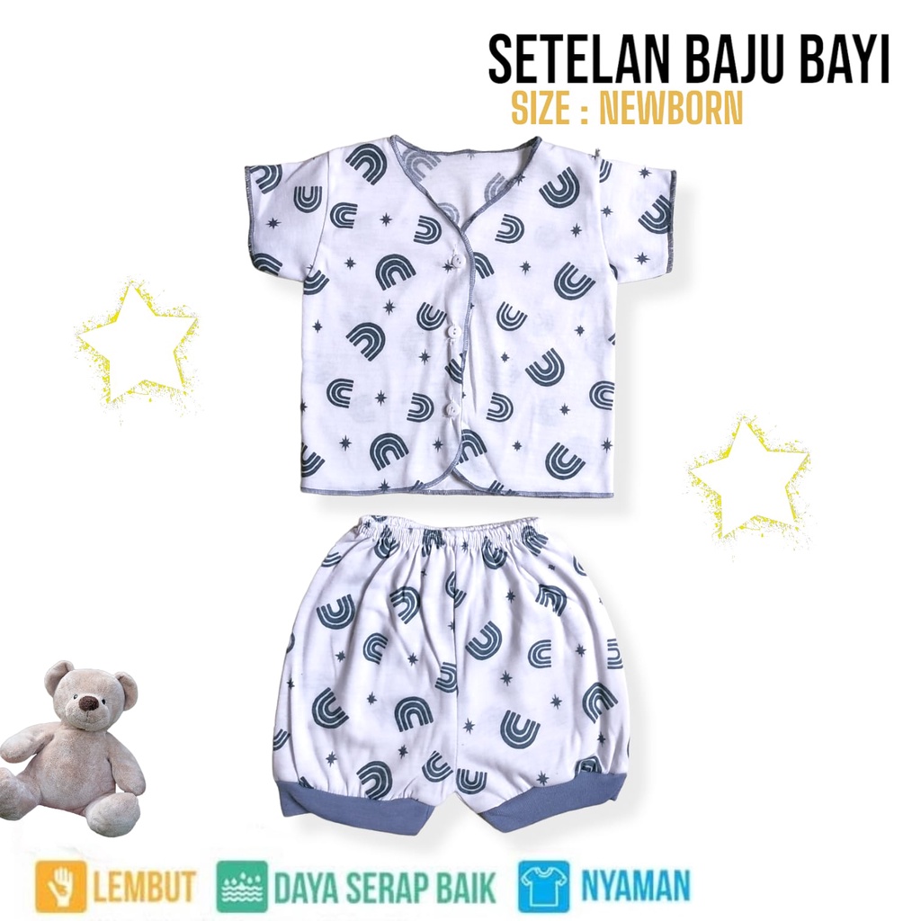 6 pcs / 3 Set Setelan Baju Bayi Baru Lahir Lengan Pendek Katun Halus Lembut SNI Baju Celana Paket Newborn Baby Perlengkapan Bayi Baru BOBOKO SERI ABU