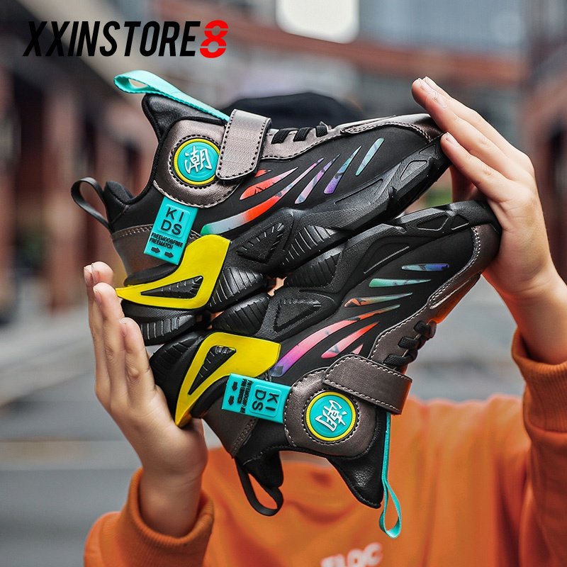 Gaya perisai mekanik Sepatu anak laki-laki  Velcro bernafas ringan berjalan elastis sneakers anak 6-12 tahun