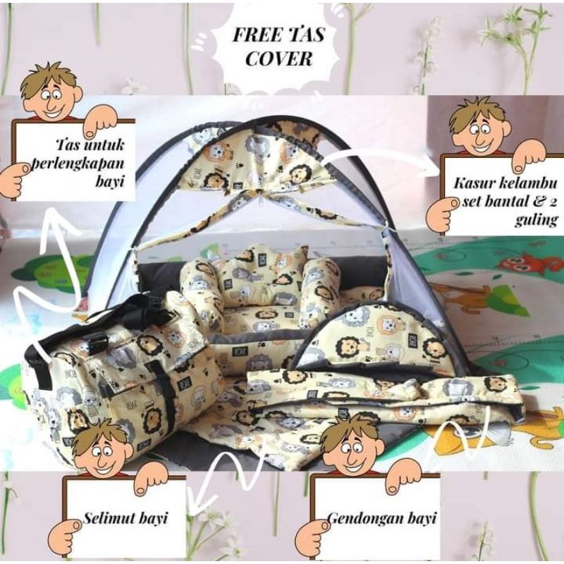 Jual Kasur Bayi Kelambu Tenda Full Set Tas Bayi Gendongan Motif