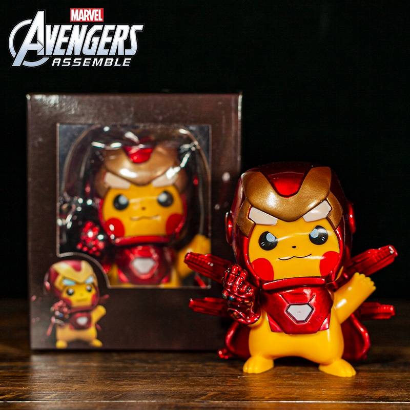 Mainan Action Figure Pokemon Pikachu GK The Marvel Avengers Iron Man 10cm Untuk Dekorasi Mobil