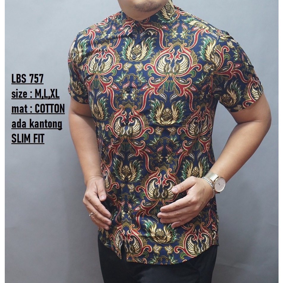 Baju Batik Pria Slimfit Kemeja Lengan Pendek Slim Fit LBS 757