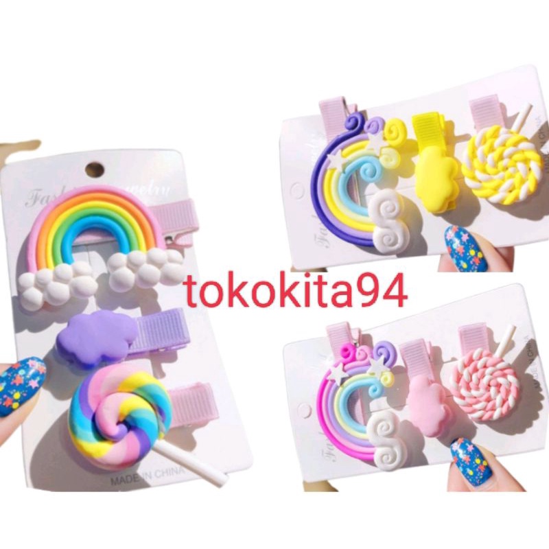 Jepitan Rambut Anak Korea Fashion 1Set isi 14Pcs - Jepitan Rambut Anak Lolipop Cute 10 Pcs - Jepit Rambut Anak Rainbow 3Pcs - Little Pony - Lolipop 1Set