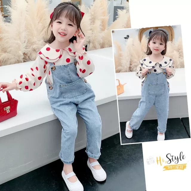 Setelan Overall Jeans Anak Cewek Import / Setelan Jumpsuit Anak Perempuan Murah / Setelan Baju Kodok