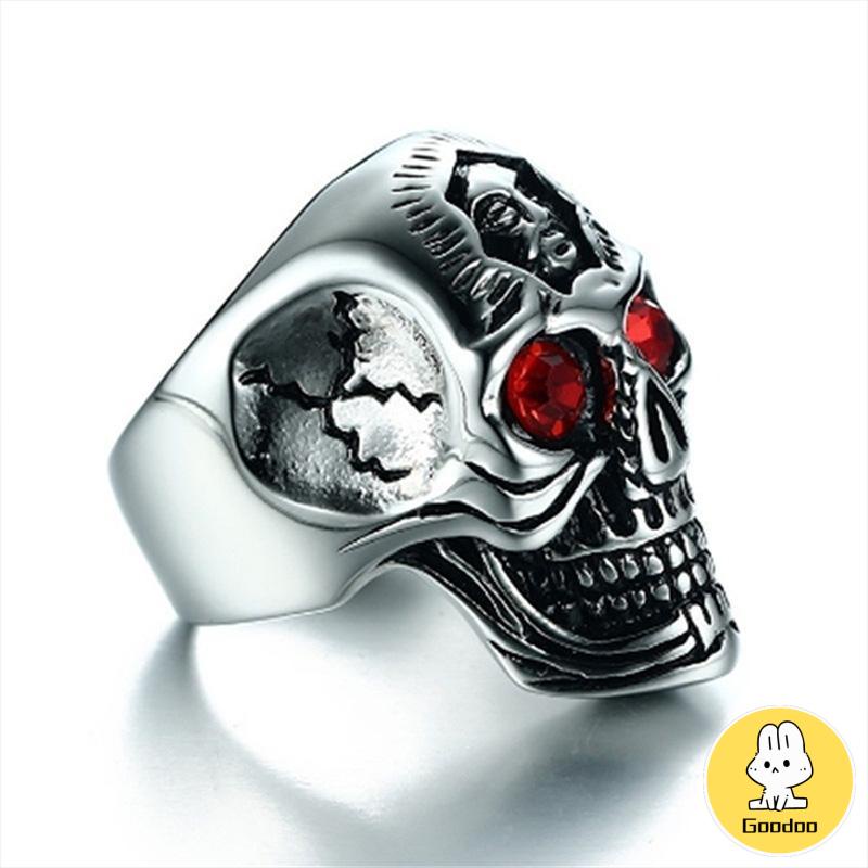 Cincin Motif Tengkorak Trend Fashion vintage rock ruby cincin Untuk Pria Aksesoris -Doo