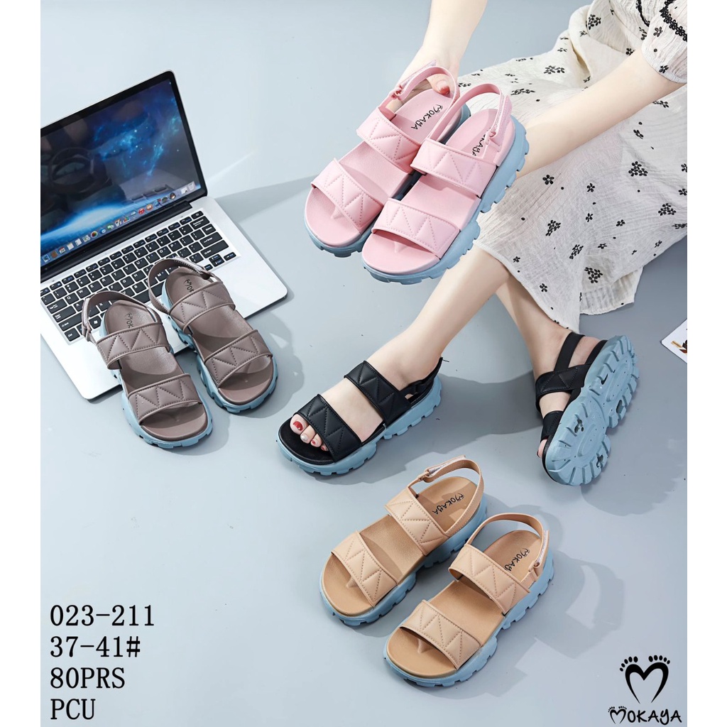 Sandal Let Gunung Jelly Karet Wanita Ban 2 Gesper &amp; Garis Zigzag Super Trendy Keren Casual Import Mokaya / Size 37-41 (023-21/023-211)