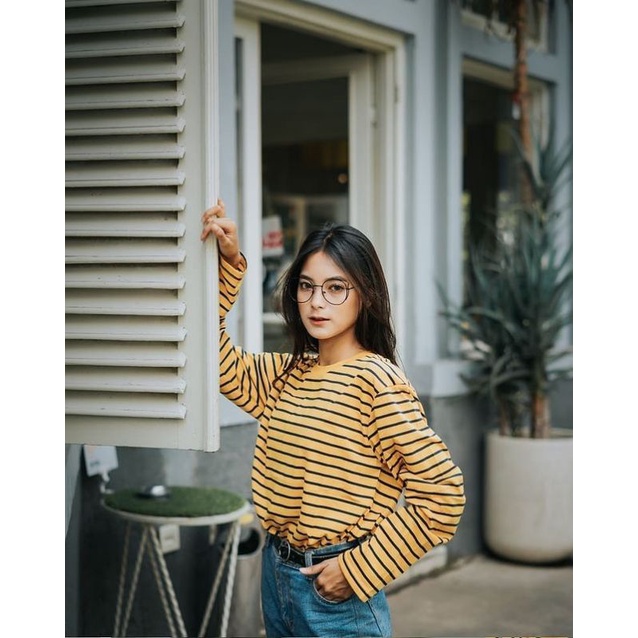 KAOS STRIPE LONG DOMINAN MUSTARD| KATUN CVC 30s