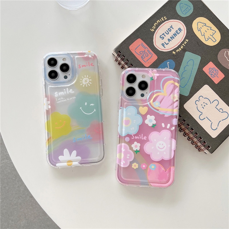 Case Pelindung Penuh Tahan Banting Motif Bunga Untuk IPhone 14 13 12 11 Pro Max Plus