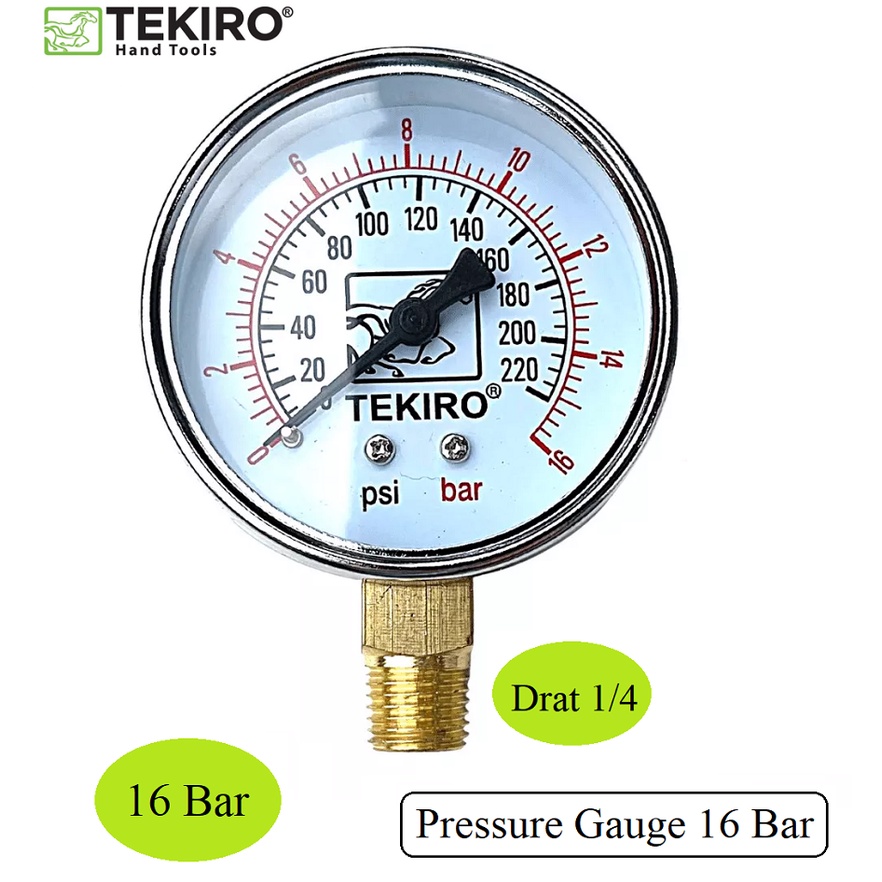 TEKIRO MANOMETER 2.5 Bar 10 Bar 16 Bar 25 Bar Pressure Gauge pengukur tekanan Compressor TEKIRO Pressure Gauge Tekiro 16 Bar / Meteran Angin Tekiro 2.5Bar 10Bar 16Bar 25Bar Alat Ukur Tekanan Angin Kompressor Compressor / Mano Meter Manometer 16bar