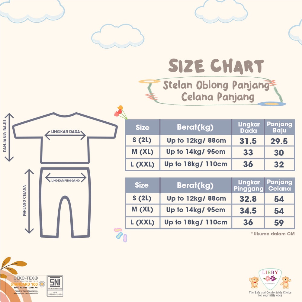 LIBBY CLEARANCE STOCK Setelan Oblong Panjang - Celana Panjang Motif (1 setel) | Ukuran Besar