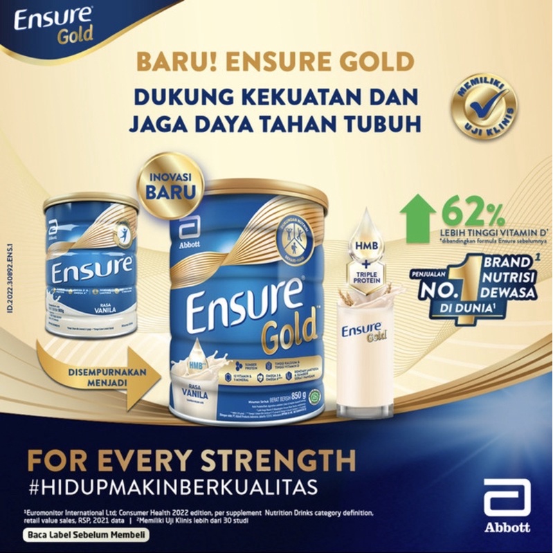 ENSURE GOLD HMB Vanila Coklat 850gr | Susu Nutrisi Dewasa Rendah Laktosa