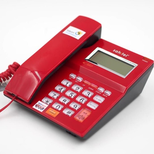 pesawat telepon sahitel S52 merah telepon rumah kabel sahitel