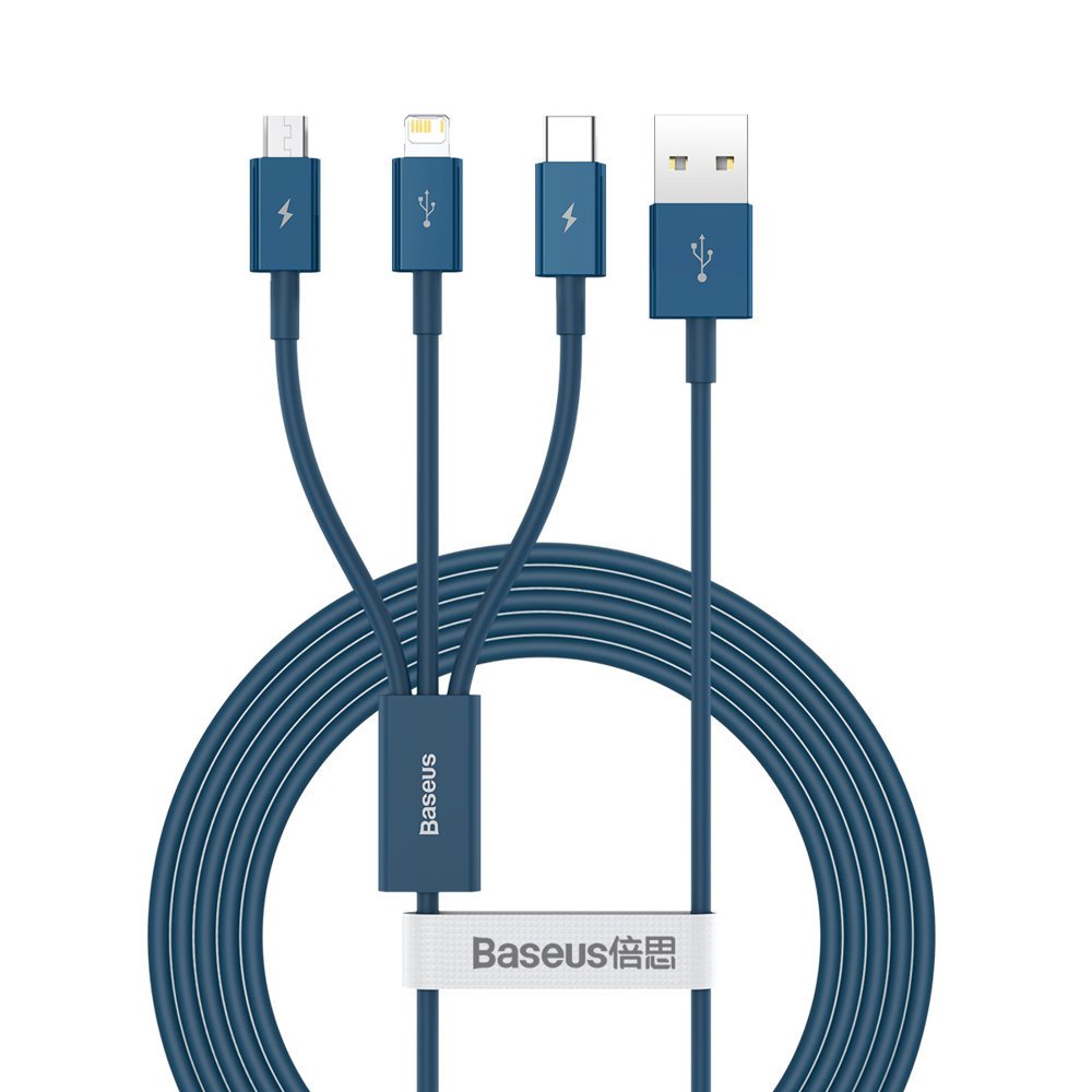 Baseus Original Superior Kabel Data 3 in 1 Micro USB Type C Lightning Iphone 3.5A 1.5M 1.5 Meter Fast Charging Quick Charge Ori Cable Charger Casan