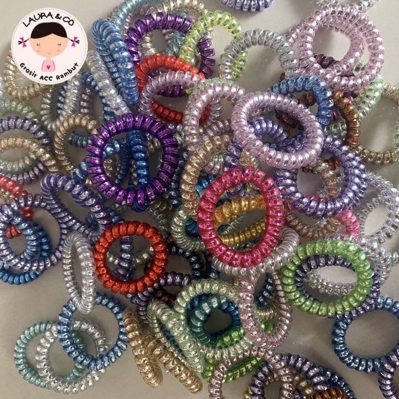 Kuncir Spiral kecil karet elastis lentur Grosir isi 12pc lusinan