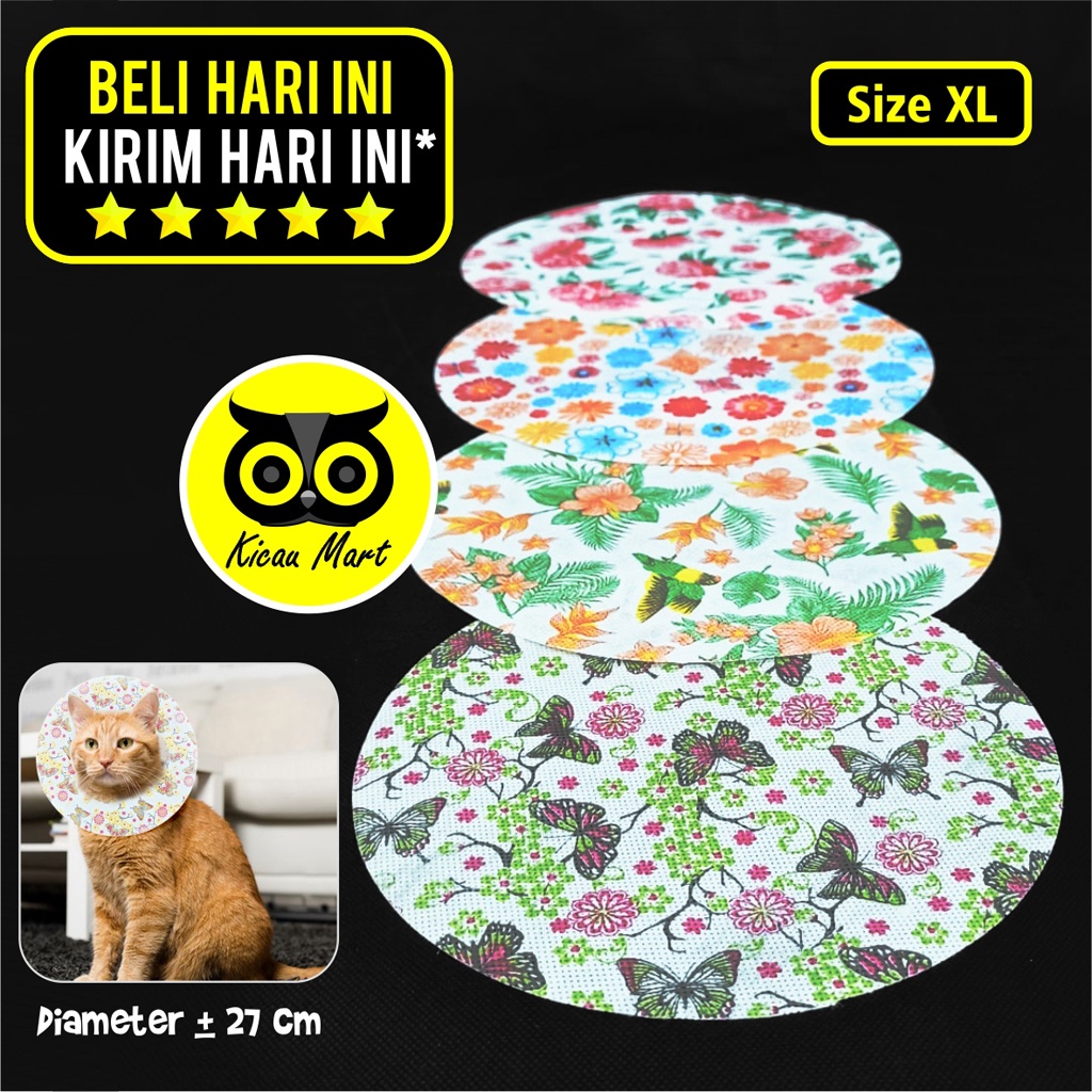 Collar Kucing Colar Leher Bahan Kain Penutup Kepala Ukuran XL Pelindung Leher Kucing Anjing Kitten Anabul Puppy Anti Gigit Jilat Paper Cone Motif Random Pet Neck Collar Soft Grooming Disposable