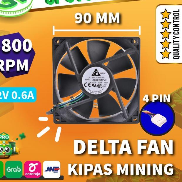 DELTA FAN AUB0912VH 90mm 9 CM DC 12V 3800 RPM⚡ KIPAS KOMPUTER 4 PIN