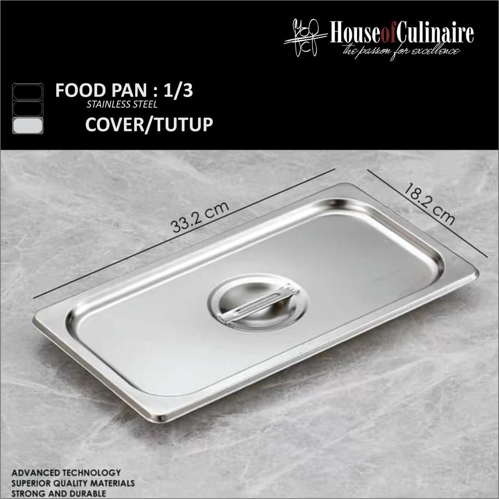 Tutup Food Pan Stainless 1/3 Tutup Gastronom Pan
