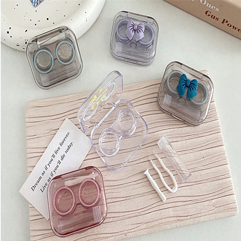 Kotak Softlens / Lensa Kontak Transparan portable Aksen Pita Untuk Pelajar