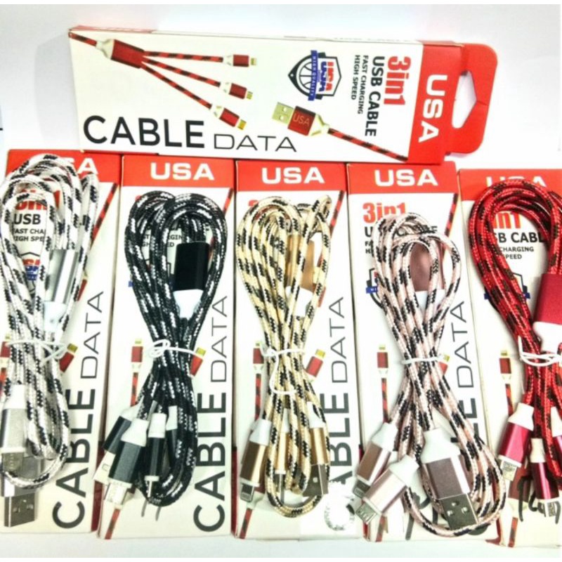 KABEL CHARGER HP 3 IN 1 FAST CHARGING ( MICRO-TIPE C-IPHONE)