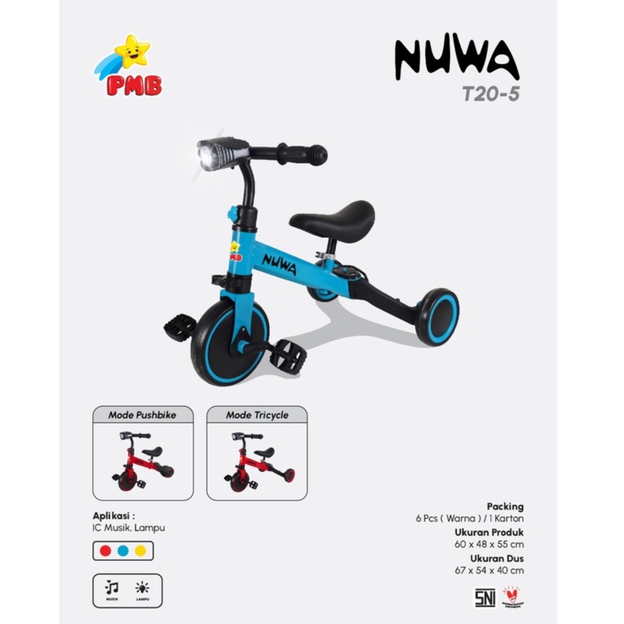 SEPEDA RODA TIGA ANAK PMB IORA PUSH BIKE NUWA T20-5