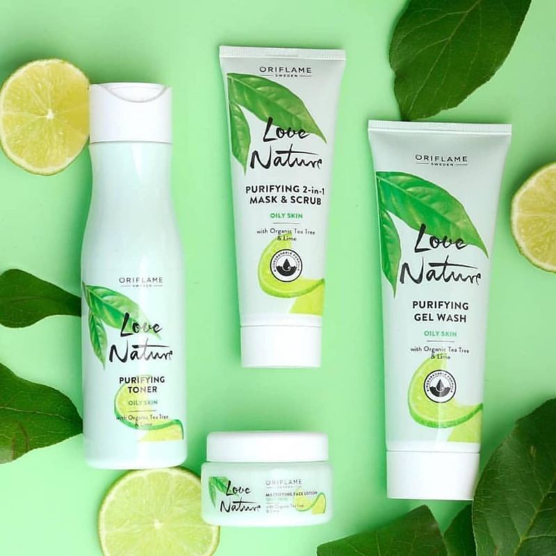 Love Nature Purifying Gel Wash/Toner/Face Lotion/Mask&amp;Scrub with Organic Tea Tree &amp; Lime