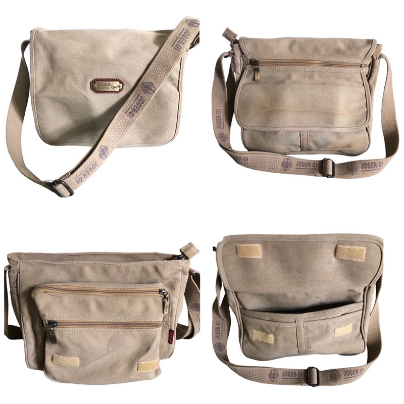 [ Prelove Tas ] Tas Slempang Joger Bali Ori Besar tebal | Tas Bahu Wanita Kanvas Warna Khaki Unik | 