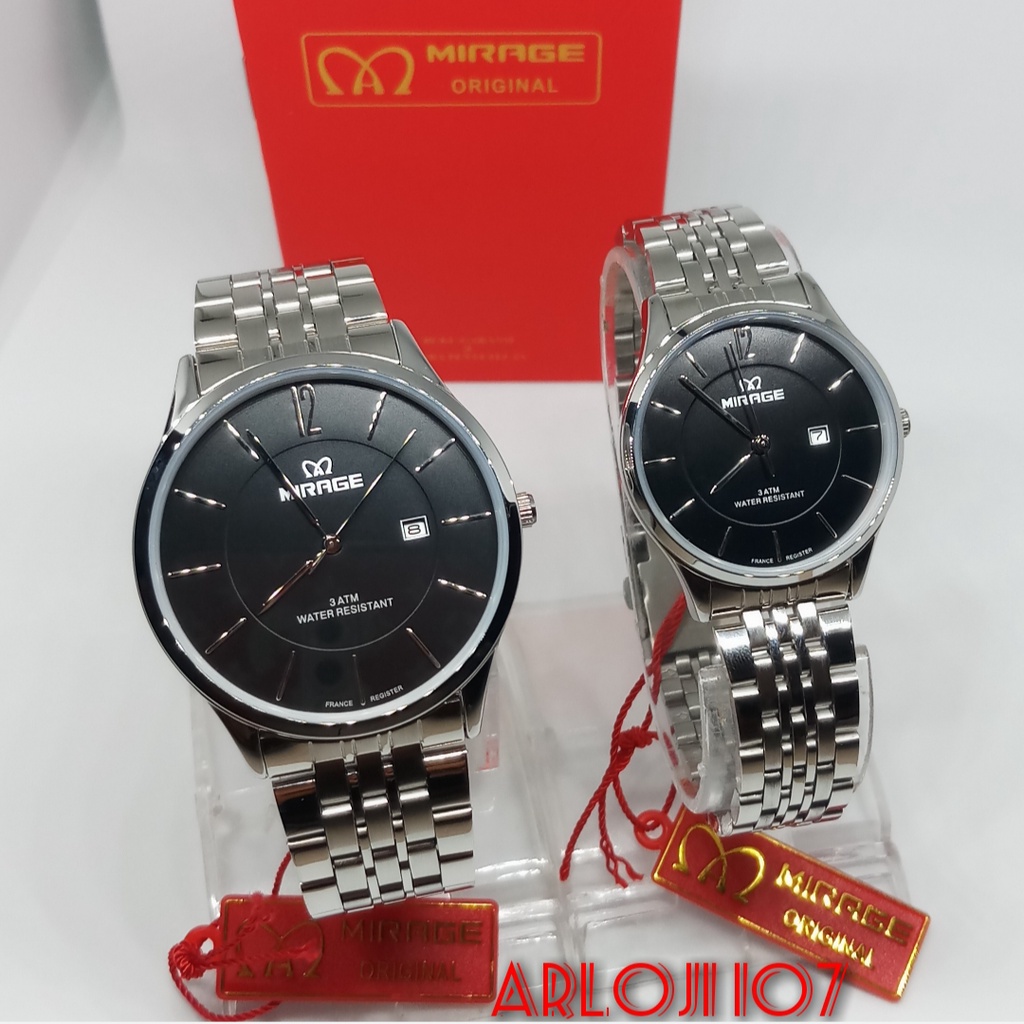 Jam Tangan Mirage Original Couple Analog Pria & Wanita Casual Formal BRP-M 8647 & BRP-L 8647 Silver 