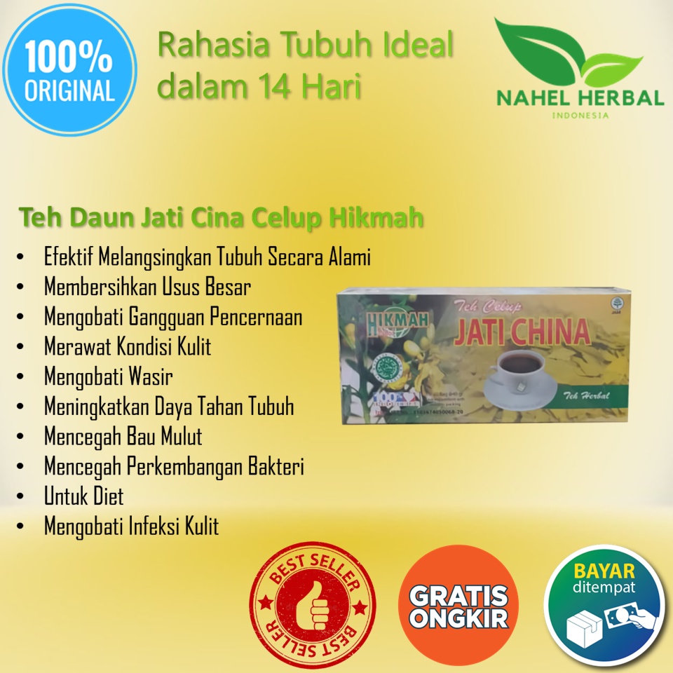 Teh Slimming Celup Jati Cina Hikmah Original Bpom - Obat Langsing Penghilang Lemak Paha Cowok - Jamu